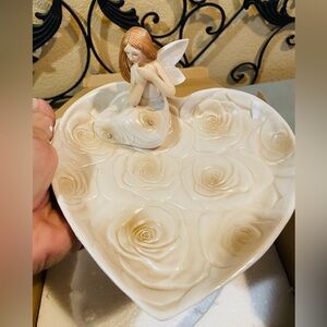 Angel Star Rose  Angel porcelain dish with rose detail and angel New